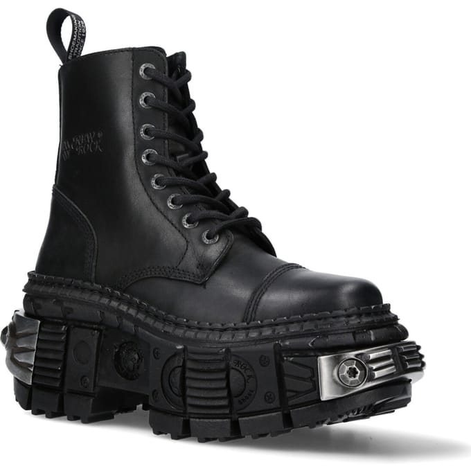 New Rock metalen zwarte leren laarzen-WALL083C-S4