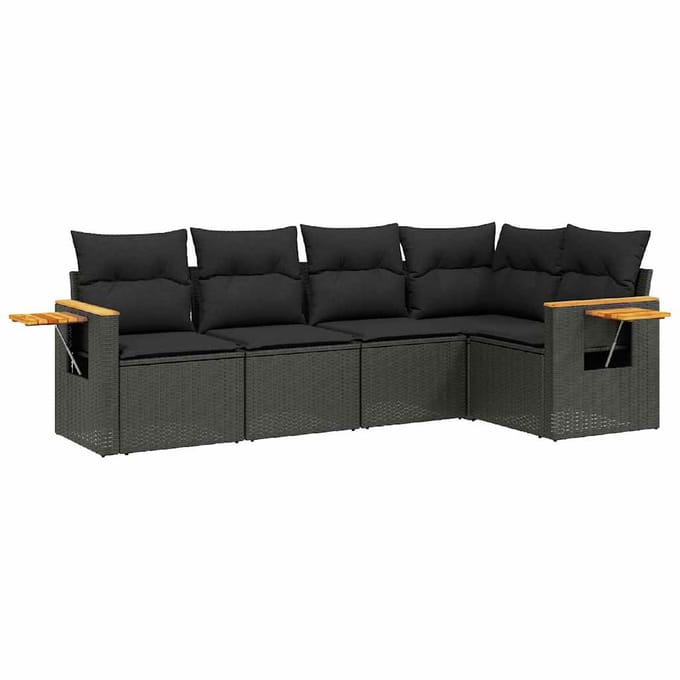 vidaXL - 5-delige - Loungeset - met - kussens - poly - rattan - zwart
