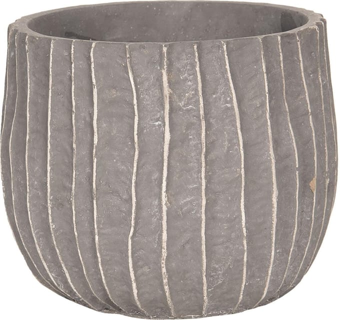Bloempot | Ø 19*16 cm | Bruin | Beton | Rond | Strepen | Clayre & Eef | 6TE0250M