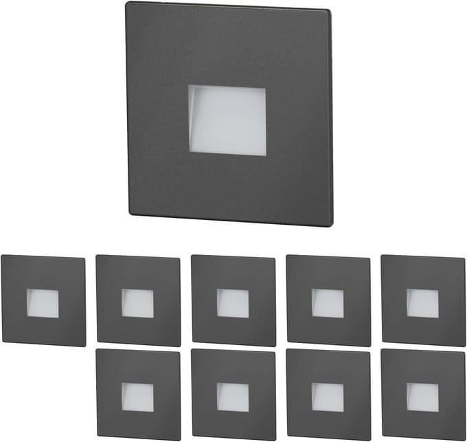 Traplamp LED - Wandlamp Inbouw - Buitenverlichting - IP65 Waterdicht - 85x85mm - Antraciet