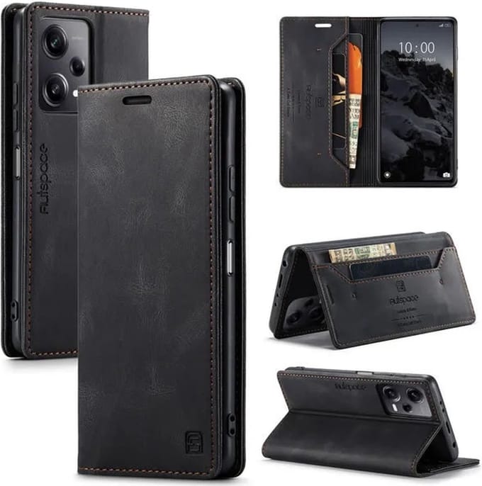 Luxe Flip Case met RFID Bescherming Kaarthouder en Magneetsluiting voor Redmi Note 12 Pro+ 5G _ Zwart