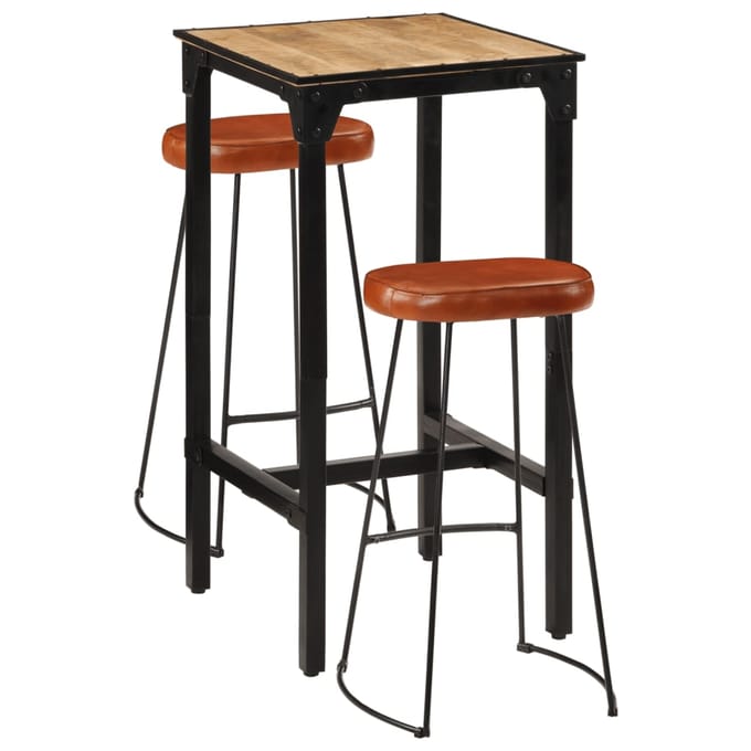 vidaXL - 3-delige - Barset - massief - ruw - mangohout - en - metaal