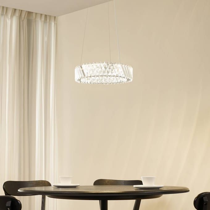 Lucande LED hanglamp Glacis, kristal, Ø 40 cm, chroom