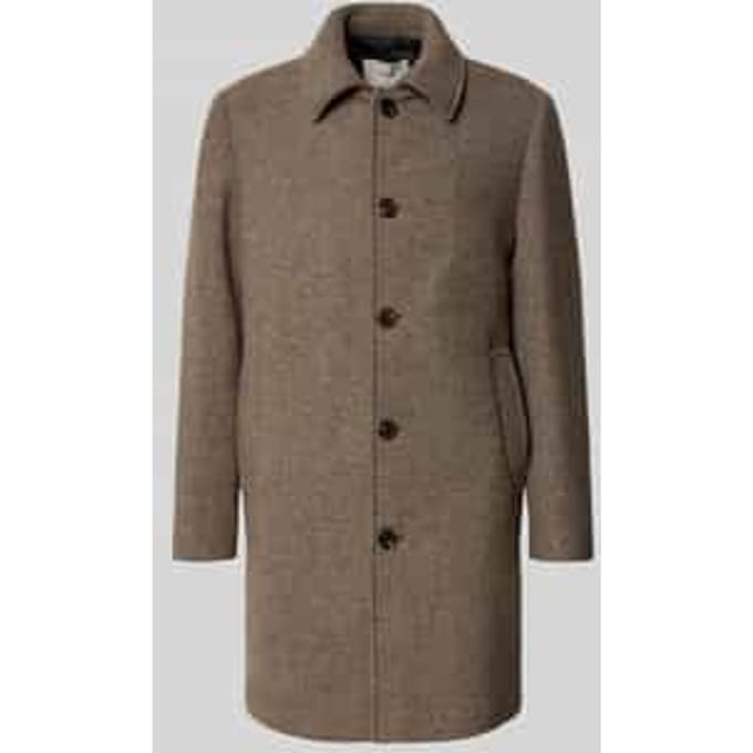 Regular fit lange wollen jas met platte kraag, model 'ARCHIVE'