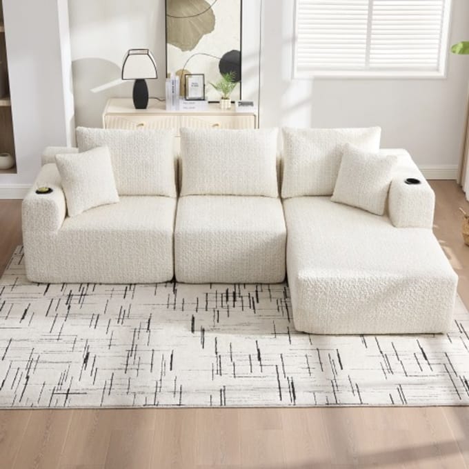 MODFU Modulaire Hoekbank - Flexibele Indeling - Modern - Voor Woonkamer - Chenille - Beige