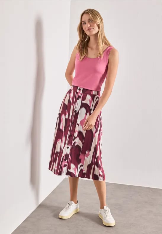 Midi-rok met knoopsluiting en print