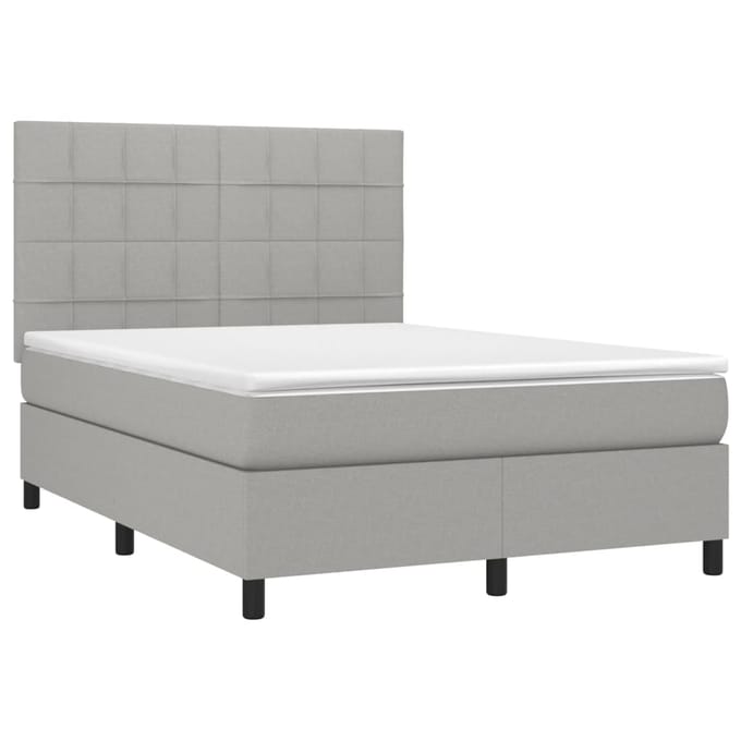 vidaXL - Boxspring - met - matras - en - LED - stof - lichtgrijs - 140x200 - cm