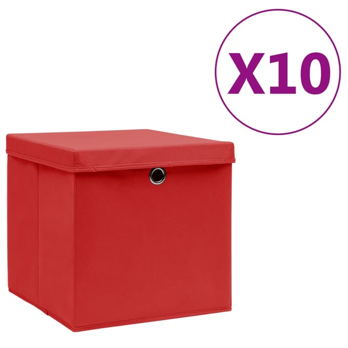 vidaXL - Opbergboxen - met - deksel - 10 - st - 28x28x28 - cm - rood
