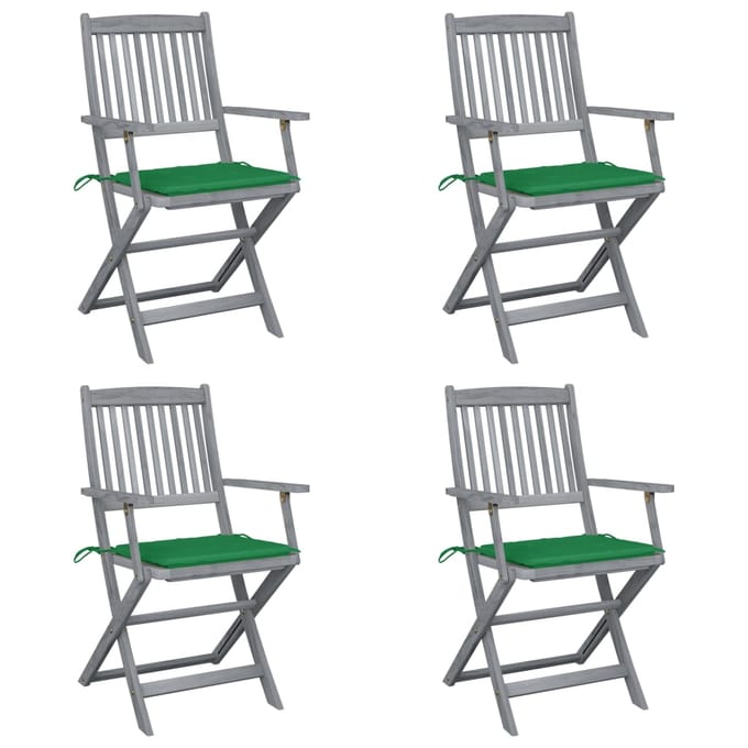vidaXL - Set - van - 4 - klapstoelen - met - kussens, - gemaakt - van - massief - acaciahout.
