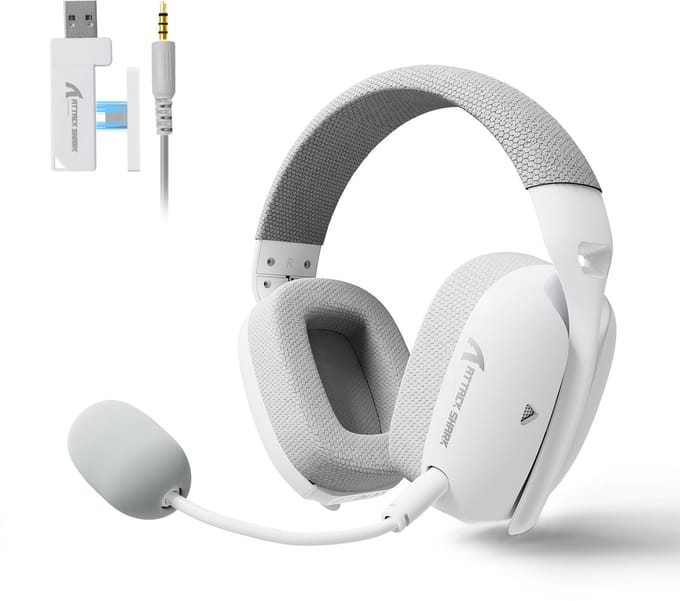 ATTACK SHARK L80Pro - 2.4GHz Draadloze Gaming Headset - Lichtgewicht - Bluetooth koptelefoon - Multiplatform - Geschikt voor PS4/PS5, Nintendo Switch - Wit