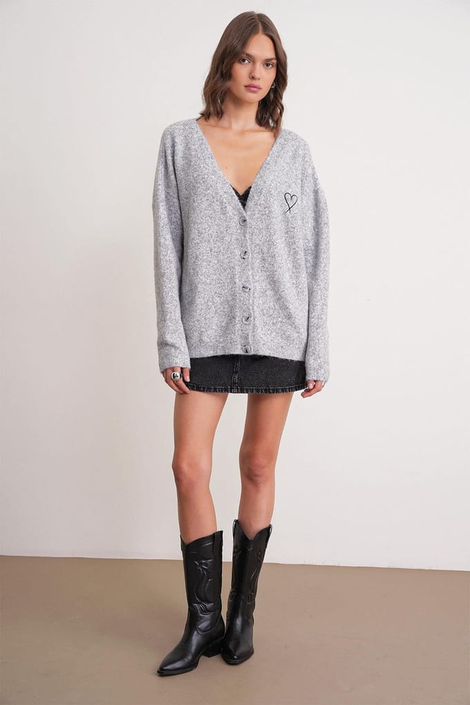 Oversized Gebreide Cardigan met Hartdetail