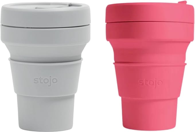 STOJO Pocket Cup 2-pack Cashmere & Peony / Grijs & Roze 2x 355ml Beker to Go