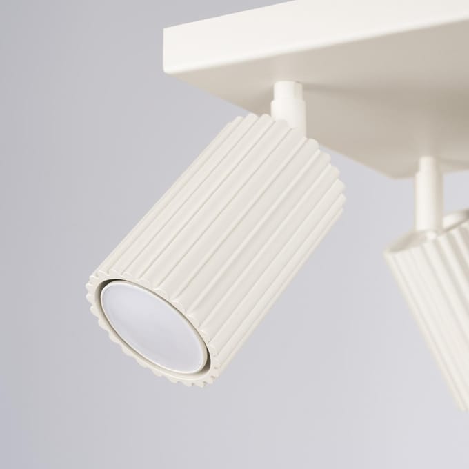 Plafondlamp KARBON 4 met geribbelde spots op compacte basis - Sollux Lighting - IP20 - Beige aluminium behuizing - 25 x 25 x 16.5 cm - 4 x GU10 LED, exclusief lichtbron - 4 x 10 W - Minimalistische plafondlamp voor woonkamer, slaapkamer en eetkamer