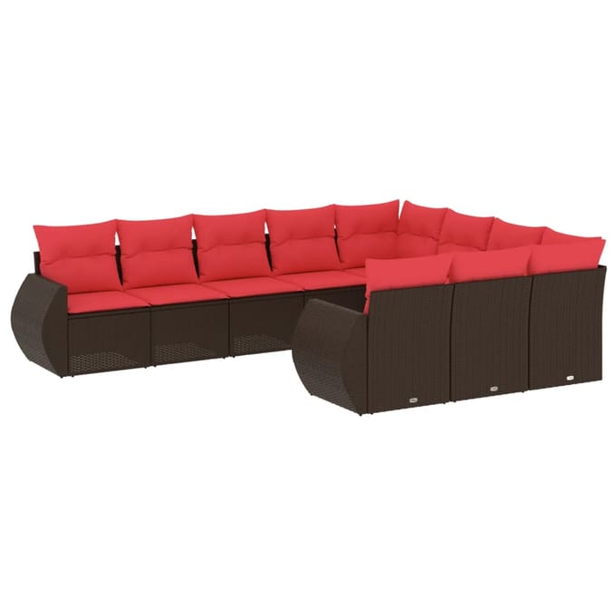 vidaXL - 10-delige - tuinbankset - met - kussens, - bruin - polyrotan