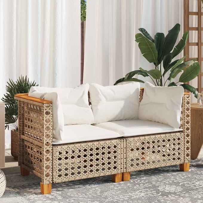 vidaXL - Tuinbanken - 2 - st - met - kussens - poly - rattan - beige