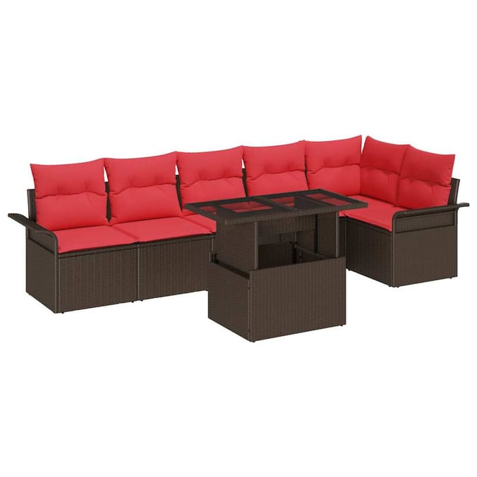 vidaXL Tuin Sofa Set 7 st Bruin Poly riet