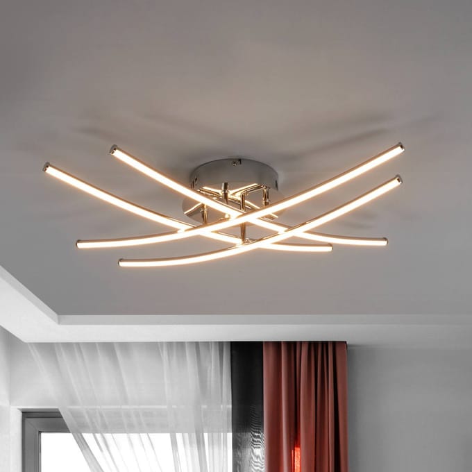 Lindby LED plafondlamp Yael, chroomkleurig, metaal, 67 cm lang