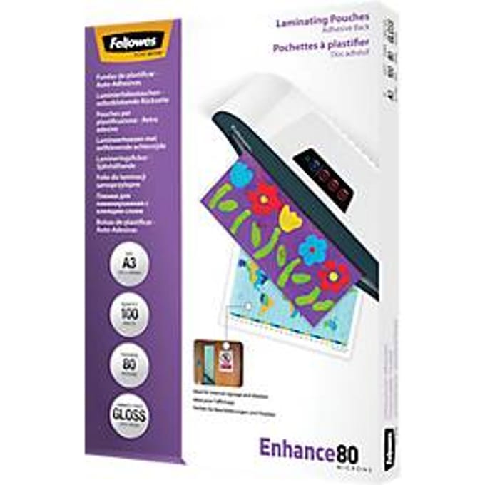 Fellowes lamineerhoezen A3 - zelfklevende achterkant - 80 micron - 100 stuks