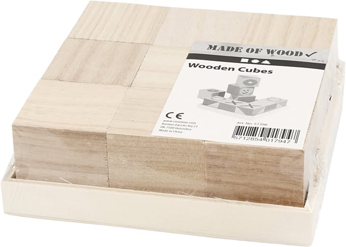 Houten blokken, afm 4x4x4 cm, 9 stuk/ 1 doos