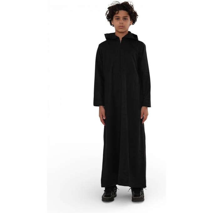 Kinderen Jongens Zwarte Marokkaanse Jubba Gewaad met Capuchon voor Eid Ramadan - K-HM12