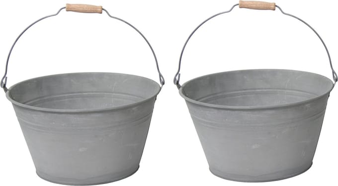 Mega Collections Emmer/plantenpot/bloempot - 2x - zink - grijs - D27 x H15 cm