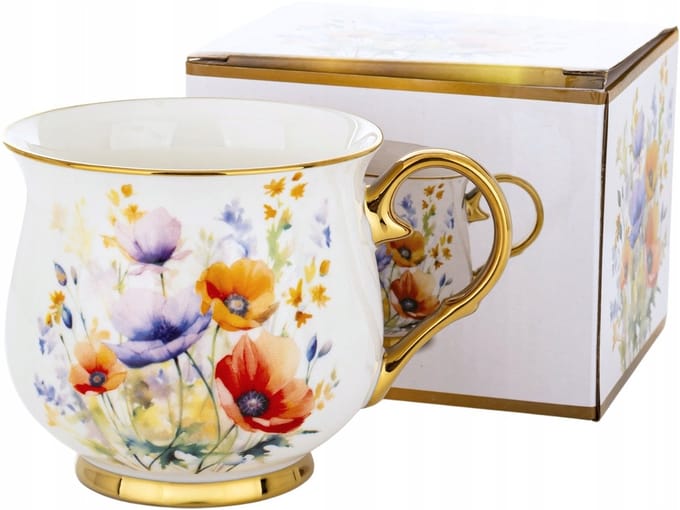 Luxe Porseleinen Mok Flower 450ml - Bone China