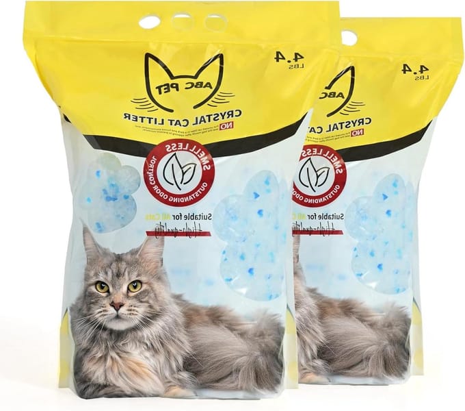 ABCPET Cat Litter Crystals No Clumping Odor Control Kitty Litter Non-Clumping No Scooping Little Dust, Low Tracking, Dries Out Waste - 8lbs (2 x 2kg Packages)