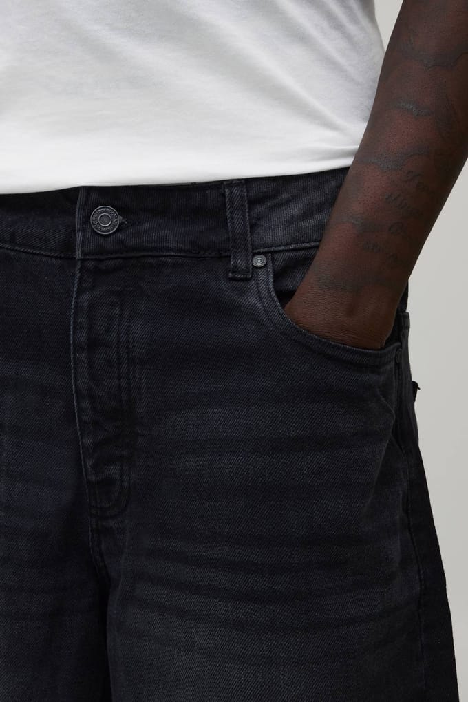 Essential Longline Fit Denim Jorts | Washed Black | Size 60