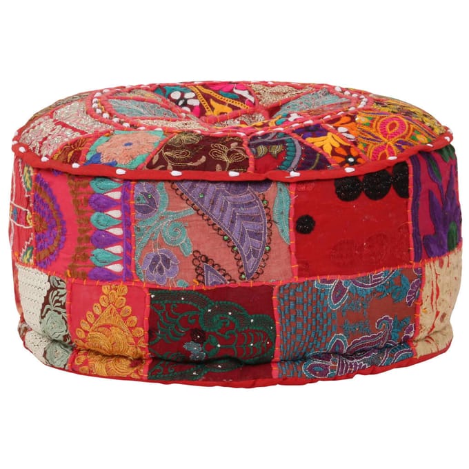 vidaXL - Poef - patchwork - rond - handgemaakt - 40x20 - cm - katoen - rood