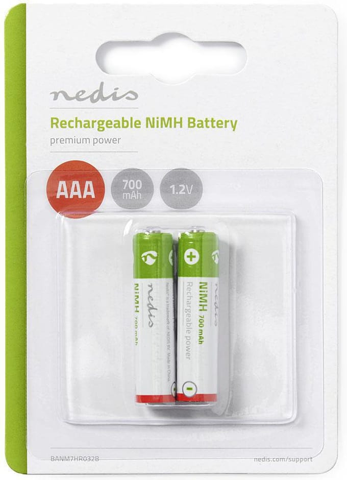 Nedis Oplaadbare NiMH-Batterij AAA - 1.2 V DC - 700 mAh - Voorgeladen - 2-Pak