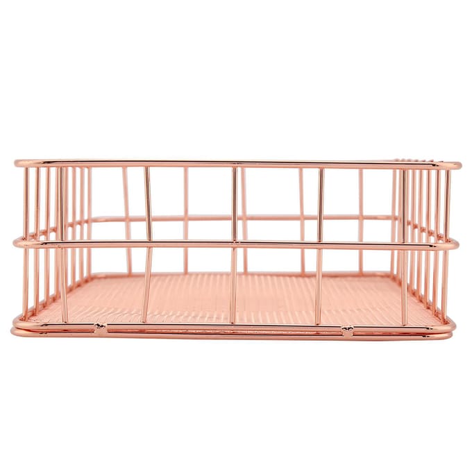 Rosegouden ijzeren opbergmand organizer opberghouder bureaubladdecoratie (D) white