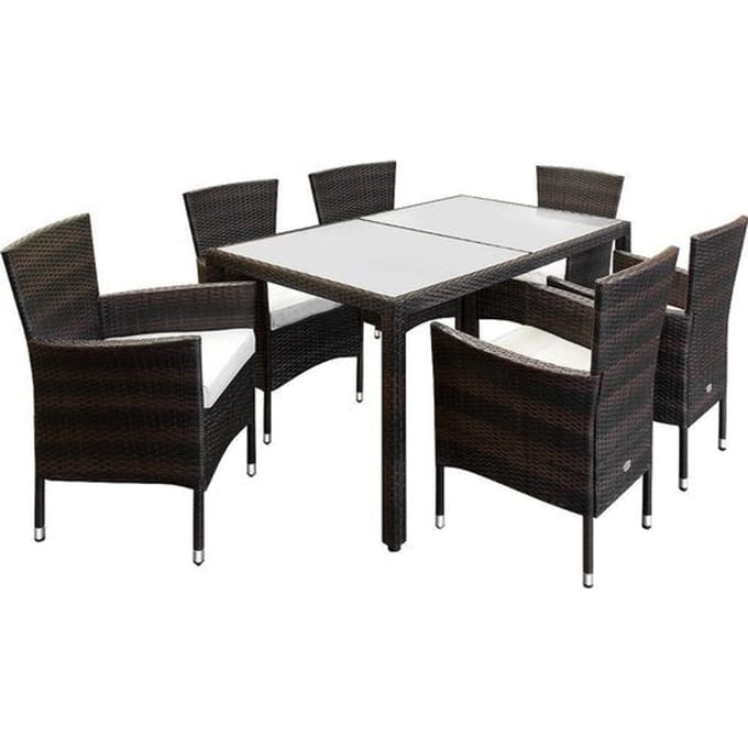 Casaria Polyrattan Tuinset – Tafel 6 Stoelen & Kussens – Bruin