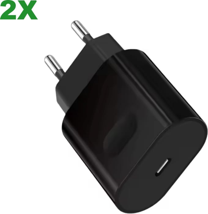 2 Stuks USB C Adapter 18 Watt Snellader - Universeel USB C Oplader Quick Charge Zwart - USB C Lader