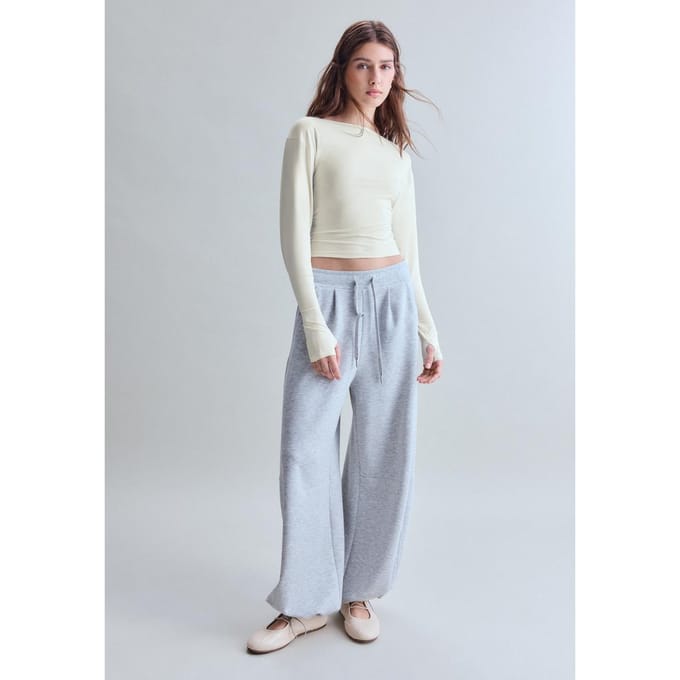 Stradivarius Polyamide T-shirt met lange mouwen en plooitjes  Ecru S