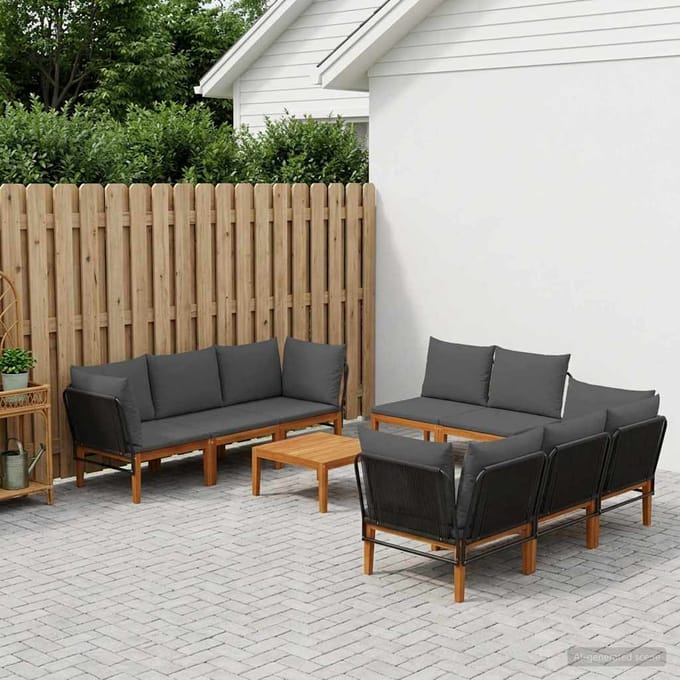 vidaXL - 9 - st - Massief - acaciahout - & - touw - Naturel