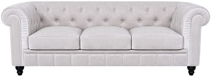 Chesterfield Bank - 3 Zits - Velvet wit - Fluweel - Sofa