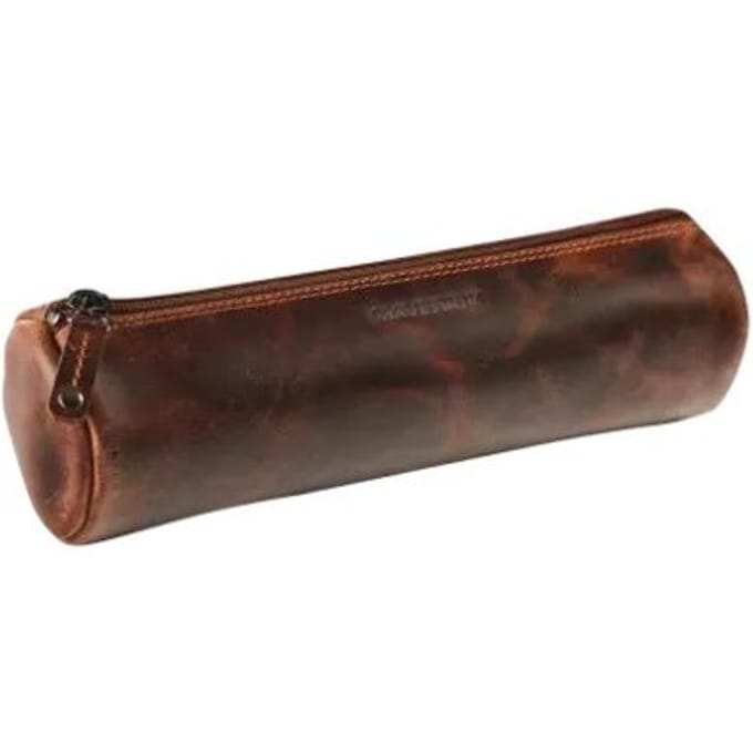 Maverick lederen pennenzak, rond, large, bruin