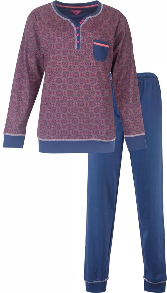 Irresistible Dames Pyjama - Polo Sluiting - Katoen - Blauw - Maat S