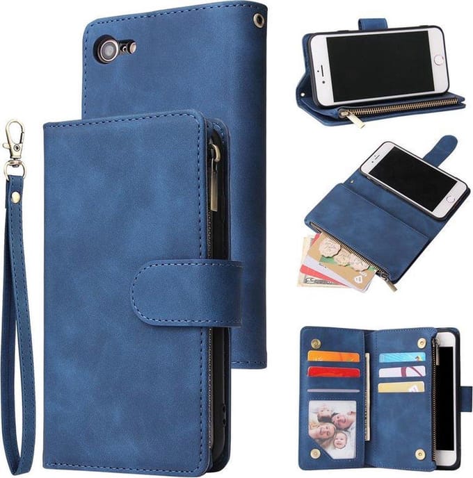 Geschikt voor Apple iPhone 7 - 8 Bookcase - Blauw - Portemonnee hoesje
