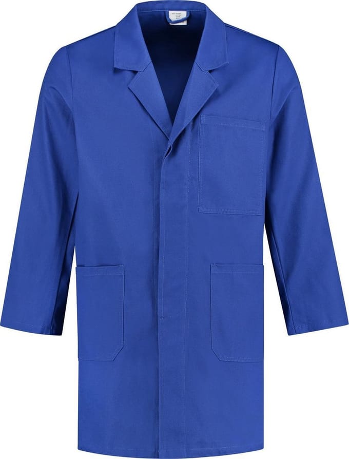 Safeworker - stofjas - korenblauw - werkjas - heren - knoopsluiting - comfortabele pasvorm - maat 48