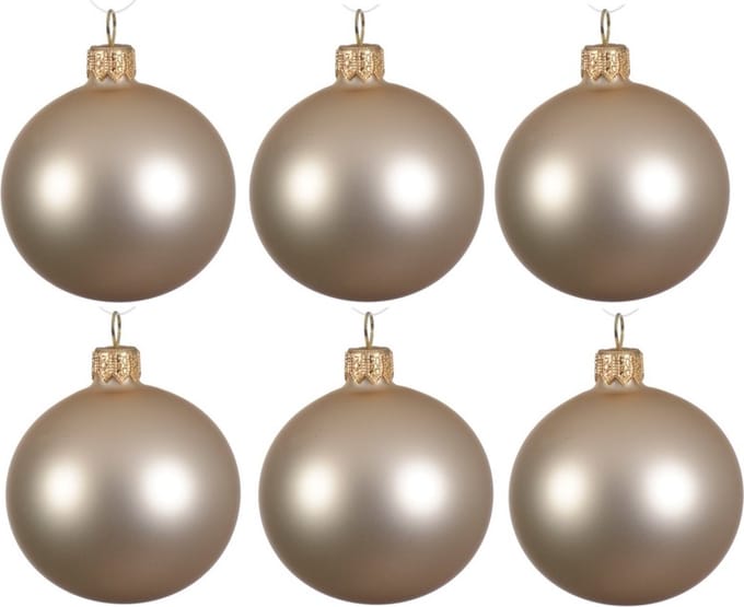 Decoris Kerstballen set - 6x stuks - parel/champagne - glas - 6 cm - mat - kerstversiering