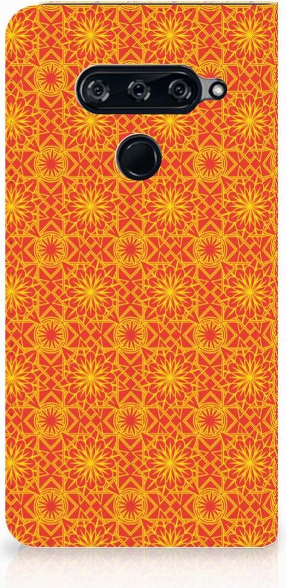 LG V40 Thinq Hoesje met Magneet Batik Oranje