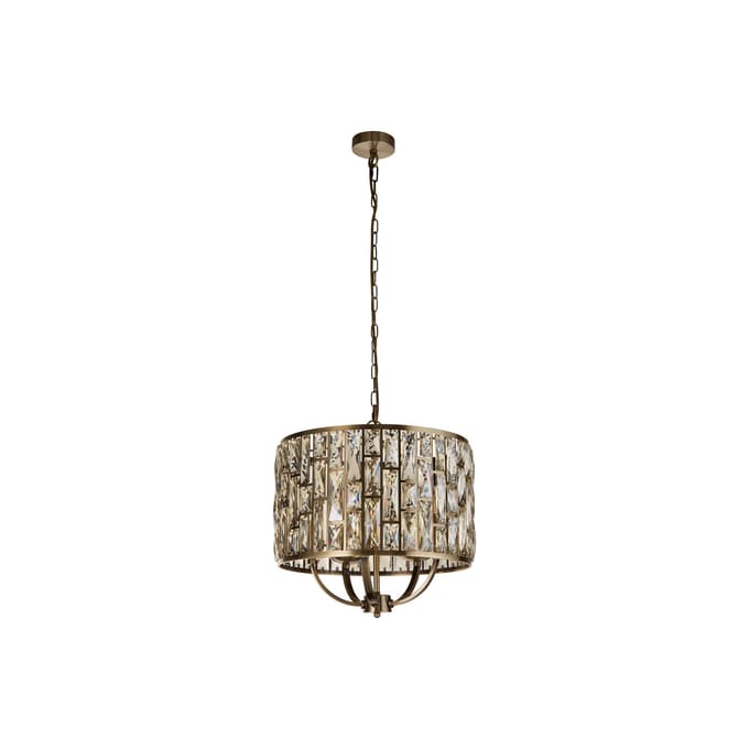 Searchlight Bijou hanglamp, 5-lamps, messing, kristalglas