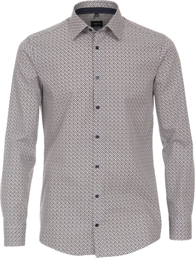 VENTI modern fit overhemd - popeline - bruin dessin - Strijkvriendelijk - Boordmaat: 37