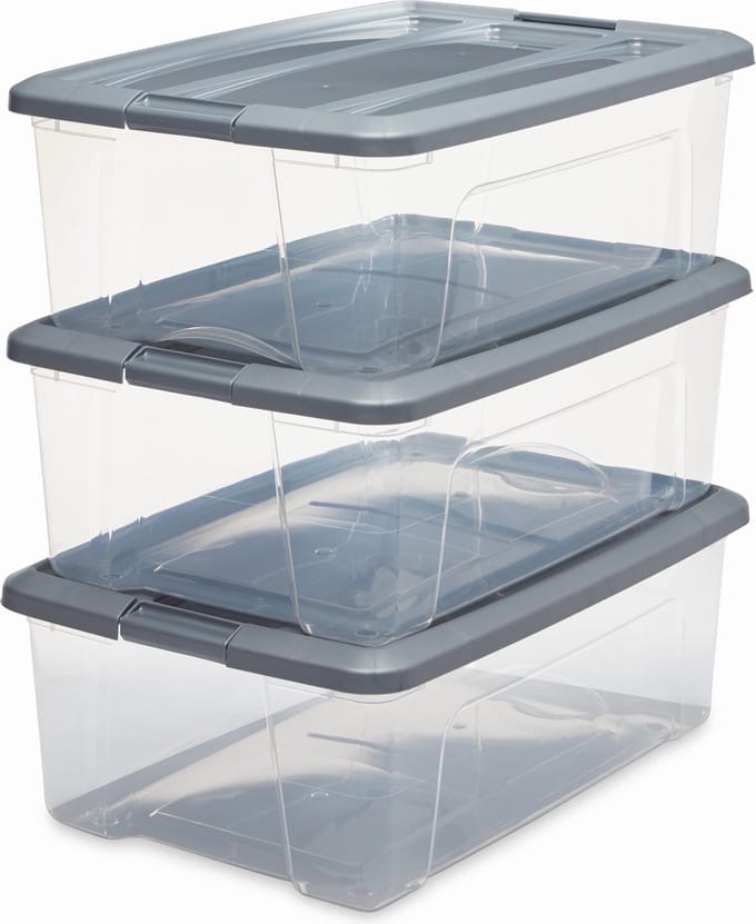 IRIS New Topbox Opbergbox - 30L - Kunststof - Transparant/Zilvergrijs - Set van 3