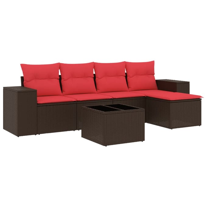 vidaXL - 6-delige - tuinbankset - met - kussens, - bruin - polyrotan
