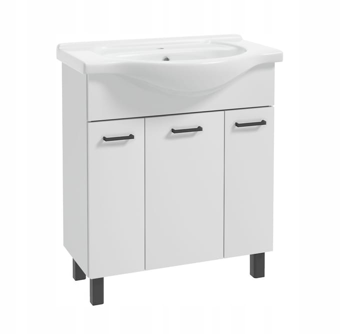 STAMAR - Badmeubel met Wastafel 75 Front Hoogglans Poten - Wit