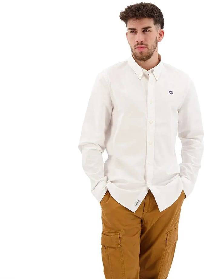 Timberland Pleasant River Stretch Oxford Slim Overhemd Met Lange Mouwen Wit M Man