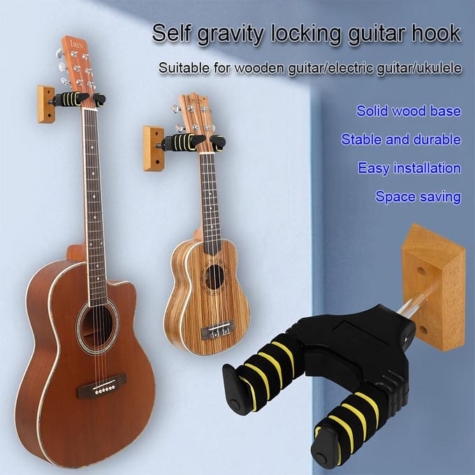 Gitaarwandhaak Gitaarwandmontagehaak Gitaarhanger Houten houderhanger Multifunctioneel zwart