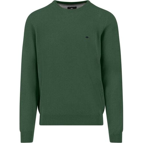 Fynch-Hatton Trui Fine Texture O-Neck Cotton Dark Leaf / male